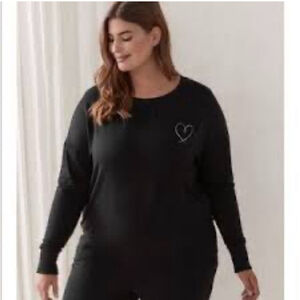 Deesse Lingerie Black Heart Embroidered pajama Sweatshirt size 1x